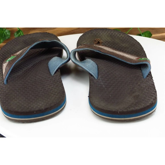 Sanuk Size 9 M Brown Flip Flop Leather Men Shoes - Picture 5 of 7